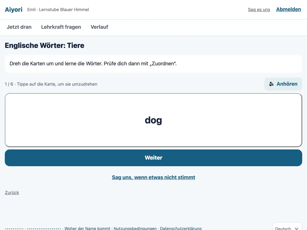 Ansicht „Wortkarten“