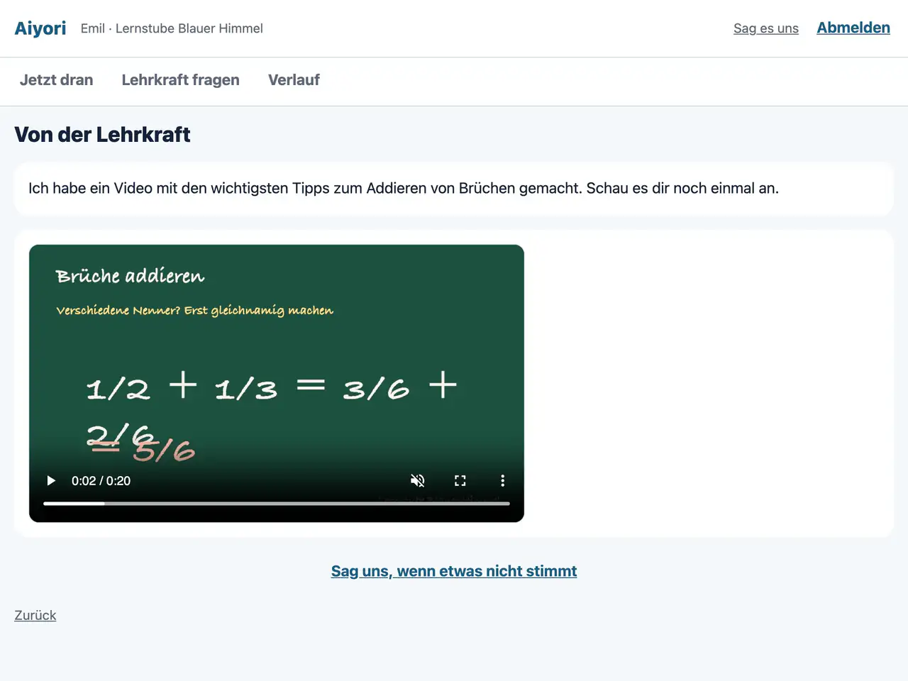 Ansicht mit Sprachnachrichten der Lehrkraft