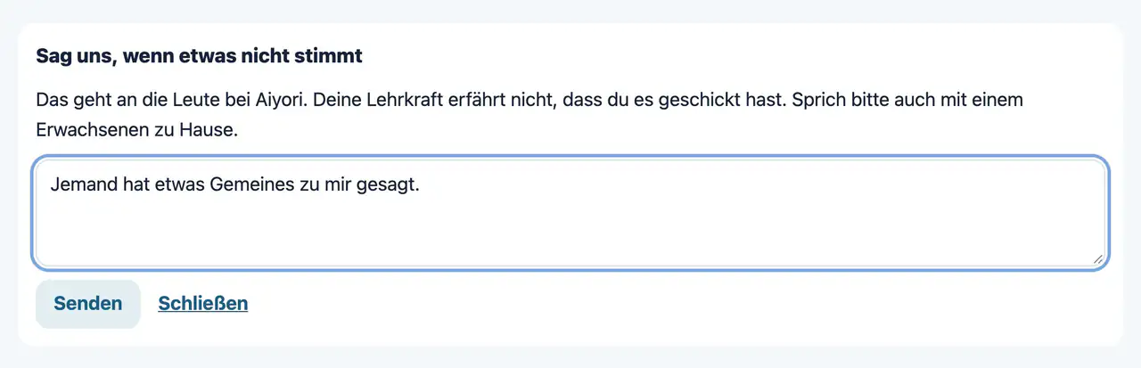 Ansicht „Sag uns, wenn etwas nicht stimmt“