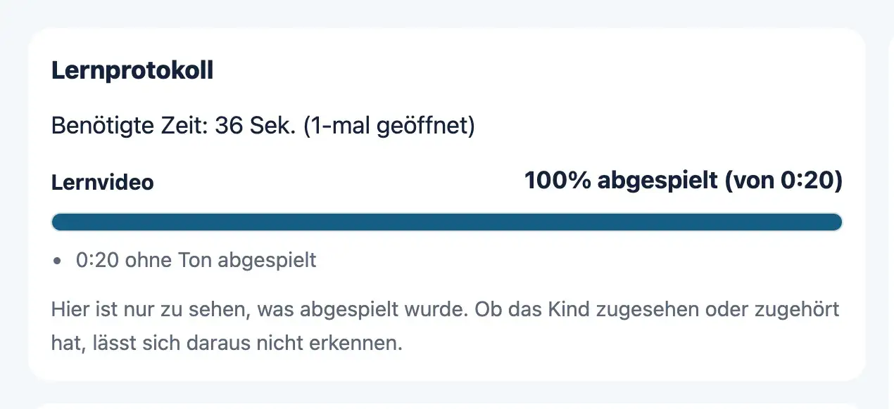 Ansicht „Lernprotokoll“