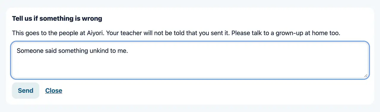 The “Tell us if something is wrong” screen
